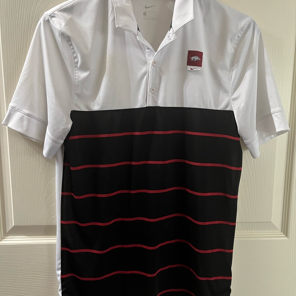 University of Arkansas Razorbacks Nike Polo Men's White Black Maroon Shirt Small